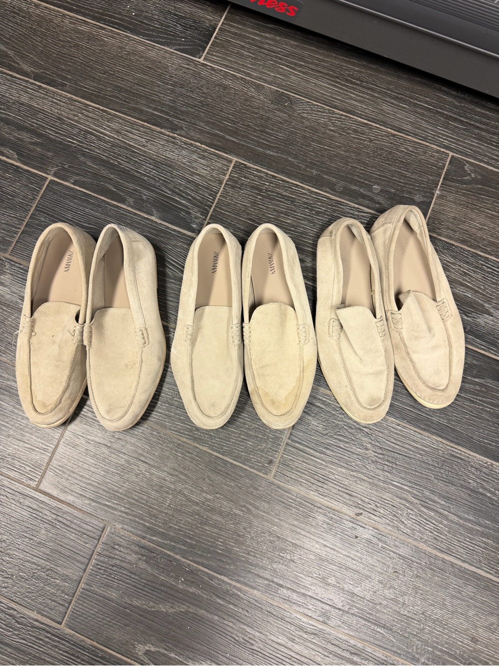 Zara Beige Suede Slip-On Loafers - Bundle of 3 Pairs